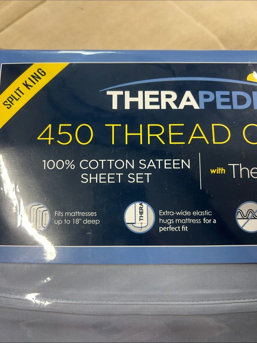 Therapedic 450 Thread Count Cotton Sateen Sheet Set - Light Blue (Split King)
